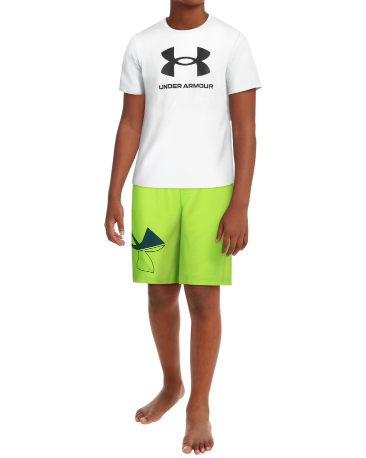 Fiú Iskola Előtti Tömör Röplabda Rövidnadrág Páncél Alatt Hungary Hiperzöld/sötét Cián