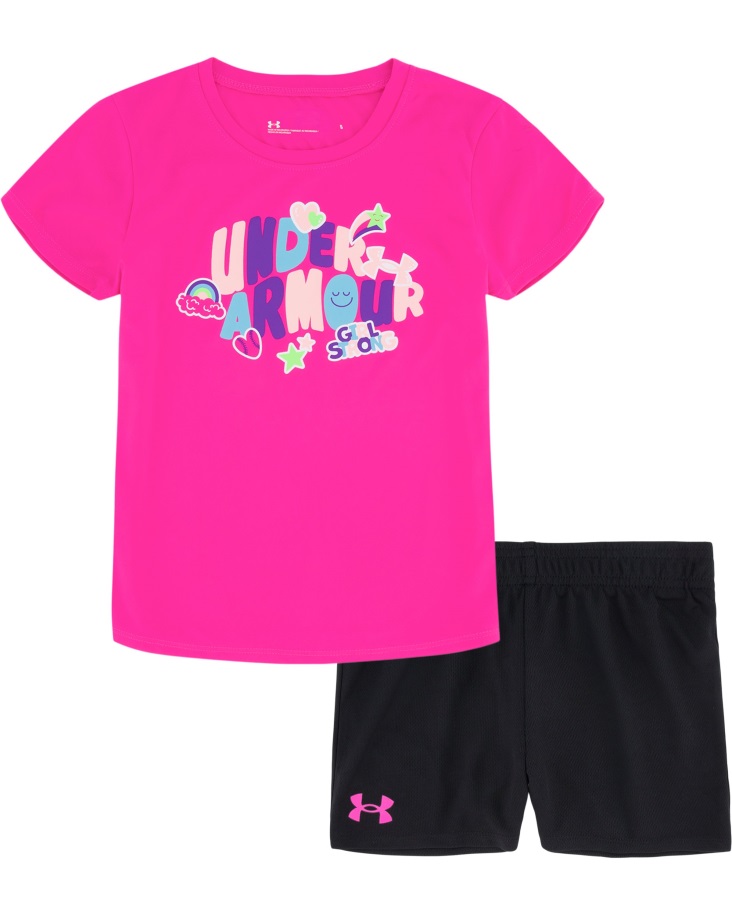 Elektrorózsaszín/fekete Lányoknak Szóló Csecsemőmatrica Rövid Ujjú és Rövidnadrág Páncél Alá Szett Magyarország