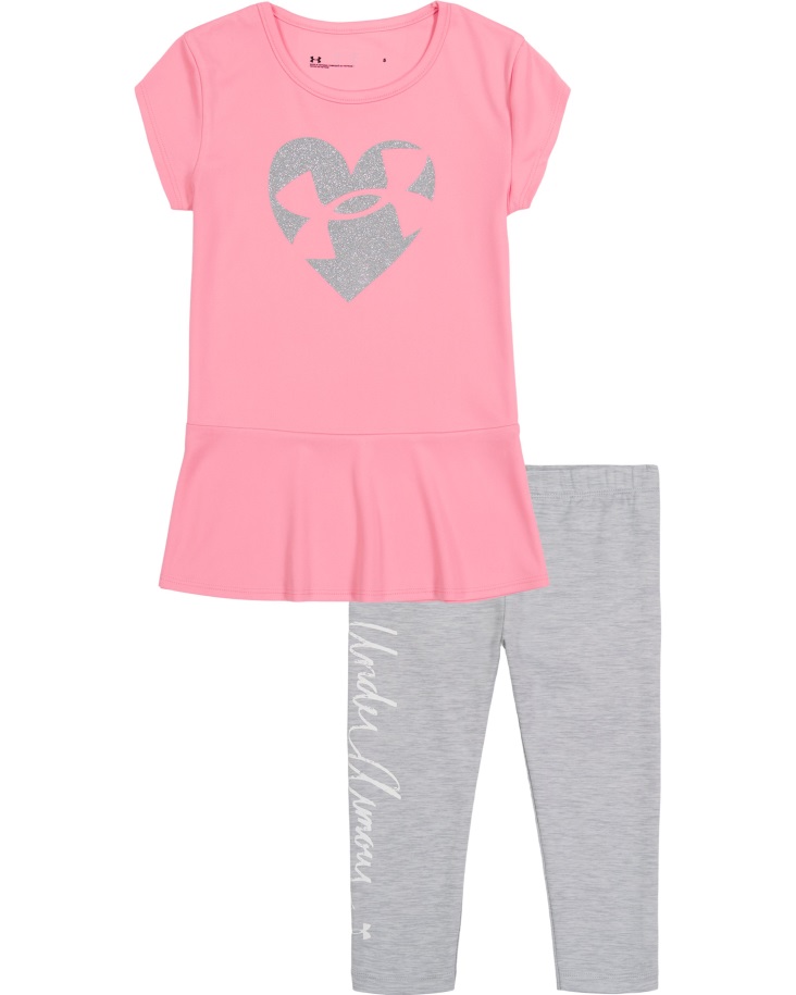 Solar Pink/mod Gray Páncél Alatti Magyar Lányok óvodáskorú Szív Logója Flounces Póló és Leggings Szett