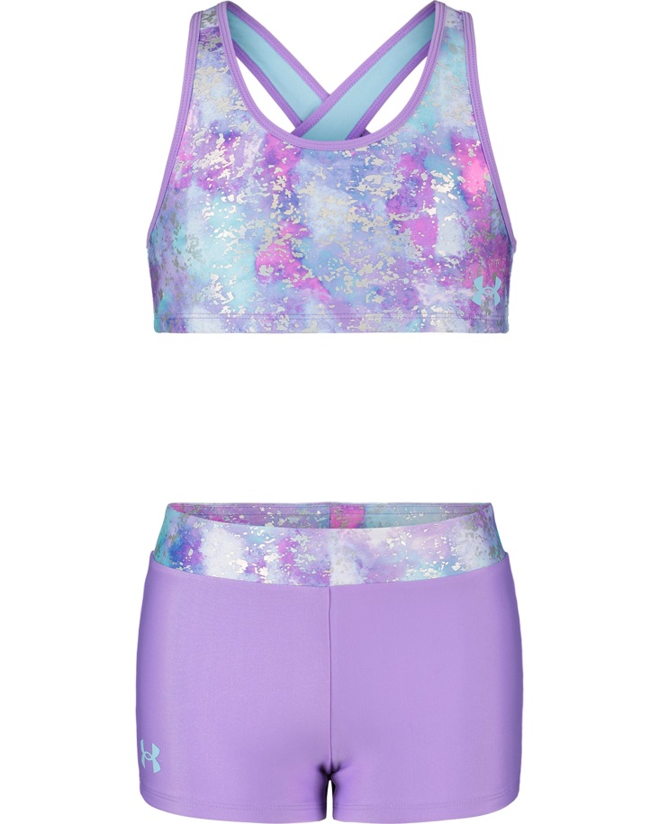 élénk Lila/opálkék óvodai Lányok 2 Részes úszószett Páncél Alatti Keverékben, Racerback Felső és Fiú Rövidnadrág