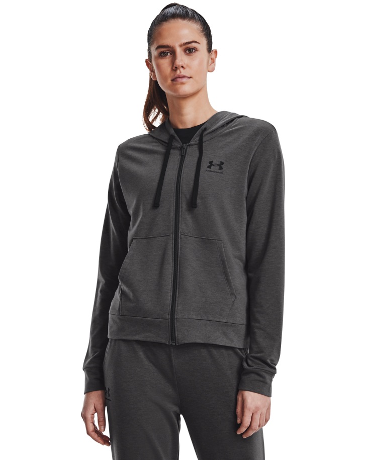 Női Rivális Frottír Teljes Cipzáras Kapucnis Kapucnis Jet Szürke/fekete Páncél Alatti Magyarország